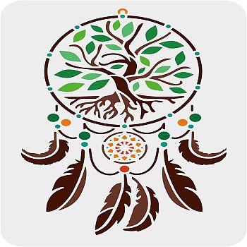 Plastic Reusable Drawing Painting Stencils Templates, for Painting on Fabric Tiles Floor Furniture Wood, Rectangle, Tree of Life Pattern, 297x210mm