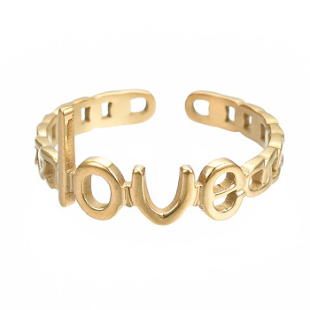 304 Stainless Steel Word Love Open Cuff Ring, Chunky Hollow Ring for Women, Golden, US Size 6 3/4(17.1mm)