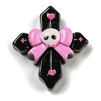 Halloween Theme Opaque Resin Decoden Cabochons, Cross with Skull, 30x26.5x8mm