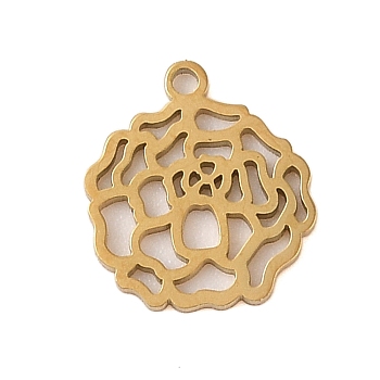 304 Stainless Steel Pendants, Laser Cut, Hollow Birth Flower Charm, Real 18K Gold Plated, October Marigold, 12.5x11x1mm, Hole: 1.2mm