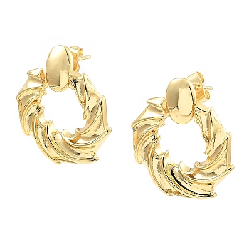 Rack Plating Brass Stud Earrings, Ring, Real 16K Gold Plated, 27.5x24.5mm