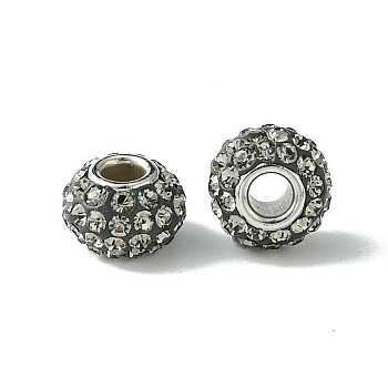 Austrian Crystal European Beads, Large Hole Beads, Single Sterling Silver Core, Rondelle, 215_Black Diamond, about 7mm in diameter, 5.5mm thick, hole: 3mm