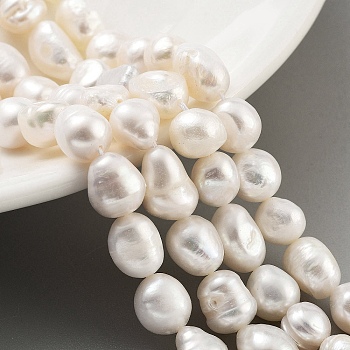 Natural Cultured Freshwater Pearl Beads Strands, Two Sides Polished, Grade 3A, Floral White, 8~9mm, Hole: 0.5mm, about 19pcs/strand, 6.89''(17.5cm)