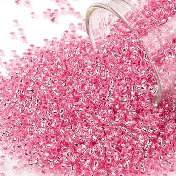 TOHO Round Seed Beads, Japanese Seed Beads, (38) Silver Lined Pink, 15/0, 1.5mm, Hole: 0.7mm, about 3000pcs/10g