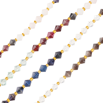 1 Strand Natural Mixed Gemstone Beads Strands, with Glass Seed Beads and Elastic Crystal Thread, Bicone, 5.5~6x5.5~6mm, Hole: 0.8mm, about 42pcs/strand, 12.01 inch(30.5cm)