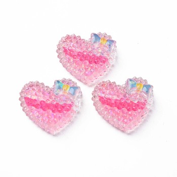 Transparent Epoxy Resin Cabochons, with Glitter Powder, Heart, Hot Pink, 19x21x7.5mm