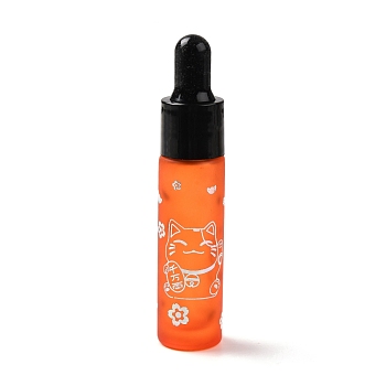 Rubber Dropper Bottles, Refillable Glass Bottle, for Essential Oils Aromatherapy, with Fortune Cat Pattern & Chinese Character, Dark Orange, 2x9.45cm, Hole: 9.5mm, Capacity: 10ml(0.34fl. oz)