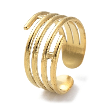 304 Stainless Steel Open Cuff Rings, Multi Lines, Real 18K Gold Plated, US Size 6 3/4(17.1mm)