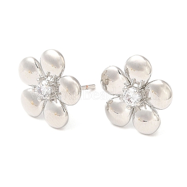 Clear Flower Brass+Cubic Zirconia Stud Earrings