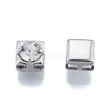 Clear Square Brass+Cubic Zirconia Beads