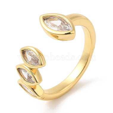 Rack Plating Brass Pave Clear Cubic Zirconia Open Cuff Rings for Women(X-RJEW-Q770-31G)-3