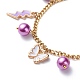 Alloy Enamel & Glass Pearl Charm Bracelet with 304 Stainless Steel Chains for Women(BJEW-JB08707-04)-4