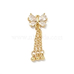 Brass Micro Pave Clear Cubic Zirconia Pendants, Cadmium Free & Lead Free, Rack Plating, Long-Lasting Plated, Butterfly with Tassel Charms, Golden, 33x13x3.5mm, Hole: 1.2mm(KK-D228-02G-01)