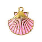 304 Stainless Steel Enamel Pendants, Shell Shape Charms, Ion Plating(IP), Mirror Polished Finish, Real 18K Gold Plated, Pink, 23x21mm, Hole: 2.1mm(STAS-OY015-32G-01)