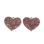 Tibetan Style Alloy Heart Big Pendants, Long-Lasting Plated, with Flower Pattern, Nickel Free, Red Copper, 53x58x2mm, Hole: 4mm(PALLOY-J564-14R-AAA-NF)
