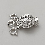 Brass Box Clasps, 3-strand, 6-hole, with Spring Ring Clasps, Flat Round, Real Platinum Plated, 25x12x6mm(KK-WH20021-002C-P)
