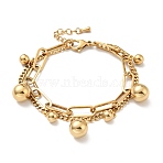 Round Ball Charm Multi-strand Bracelet, PVD Vacuum Plating 304 Stainless Steel Double Layered Chains Bracelet for Women, Long-Lasting Plated, Golden, 7-1/2 inch(19cm)(BJEW-G639-23G)