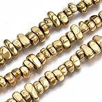 Electroplate Non-magnetic Synthetic Hematite Beads Strands, Nuggets, Real 18K Gold Plated, 5.5~10.5x4~6x3~4.5mm, Hole: 0.8mm, about 103~114pcs/strand, 14.96 inch~15.75 inch(38cm~40cm)(X-G-T114-93G)