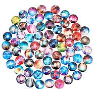 Glass Cabochons, with Self-Adhesive, for DIY Jewelry Making, Half Round with Mixed Patterns, Starry Sky Pattern, 25x6mm(GGLA-R040-25mm-02)