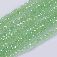 Electroplate Glass Beads Strands, Full Rainbow Plated, Faceted, Rondelle, Spring Green, 3x2mm, Hole: 0.8mm, about 185~190pcs/strand, 14.9~17.3 inch(38~44cm)(GLAA-F076-FR11)