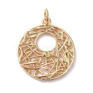Brass Filigree Pendants, Hollow, Long-Lasting Plated, Flat Round, Real 18K Gold Plated, 20x18x1.8mm, Hole: 3.5mm(ZIRC-G160-45G)