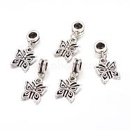 Alloy European Dangle Charms, Butterfly, Antique Silver, 27mm, Hole: 5mm(PALLOY-JF00001-07)