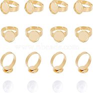 DIY Finger Rings Making, with Adjustable 304 Stainless Steel Finger Rings Components and Transparent Glass Cabochons, Flat Round, Golden, Size: 7, 17mm, 12pcs/box(DIY-UN0001-37G)