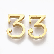 304 Stainless Steel Pendants, Number, Golden, Num.3, 12x9x3mm, Hole: 1.8mm(STAS-T041-09G-3)