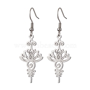 Stainless Steel Dangel Earrings, with 304 Stainless Steel Earring Hooks, Lotus Charms, Stainless Steel Color, 51x17mm(EJEW-JE05771-02)