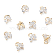 Brass Clear Cubic Zirconia Charms, Long-Lasting Plated, Diamond, Real 18k Gold Plated, 7x6x6mm, Hole: 2mm(ZIRC-G170-11G)