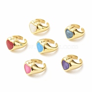 Enamel Heart Cuff Ring, Real 18K Gold Plated Brass Wide Band Open Ring for Girl Women, Cadmium Free & Lead Free, Mixed Color, US Size 7 1/4(17.5mm)(RJEW-A003-04G)