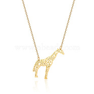 Stainless Steel Geometric Artistic Hollow Animal Pendant Necklaces, Clavicle Chain Necklaces for Women, Golden, Giraffe, 17.72 inch(45cm)(JK0174-3)