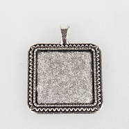 Vintage Tibetan Style Alloy Pendant Cabochon Bezel Settings, Cadmium Free & Lead Free, Antique Silver, Square Tray: 25x25mm, 42x33x2mm, Hole: 4mm, about 134pcs/kg(TIBEP-O006-05AS)