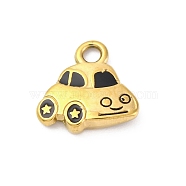 304 Stainless Steel Enamel Pendants, Ion Plating(IP), Real 18K Gold Plated, Car Charms, Black, 13x13x3mm, Hole: 2mm(STAS-B085-24G)