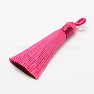 Polyester Tassel Big Pendant Decorations, Ice Silk Tassel, Deep Pink, 60~67x8mm, Hole: 5x7mm(X-FIND-P022-03)