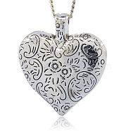 CCB Plastic Pendants, Heart with Flower Patterns, Antique Silver, 40x35x9mm, Hole: 3mm(CCB-J027-55AS)