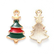 Alloy Enamel Pendants, for Christmas, Christmas Tree with Star, Light Gold, Red, Dark Green, 21x11x2mm, Hole: 1.5mm(X-ENAM-S121-101)