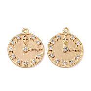 Brass Micro Pave Clear Cubic Zirconia Pendants, Clock, Real 18K Gold Plated, 17x14.5x2mm, Hole: 1.2mm(KK-N254-108G)