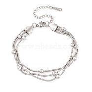 Titanium Steel Multi-strand Ball Bracelets, Round Snake Chain Bracelets for Women, Stainless Steel Color, 6-1/4~6-3/4 inch(15.9~17cm)(BJEW-L687-01P)