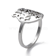 304 Stainless Steel Adjustable Rings, Realistic Hollow Heart Ring for Women, Stainless Steel Color, 1.5mm, Inner Diameter: 16.6mm(RJEW-B047-01P)