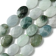 Natural Myanmar Jadeite Beads Strands, Faceted, Flat Oval, 14~14.5x10~10.5x4.5~5mm, Hole: 0.9mm, about 28pcs/strand, 15.75''(40cm)(G-A092-E01-02)