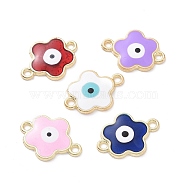 Alloy Enamel Connector Charms, Flower Links with Evil Eye, Golden, 19.5x14x2mm, Hole: 1.6mm(ENAM-A139-08G)