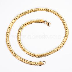 304 Stainless Steel Textured Chain Necklaces, with Lobster Claw Clasps, Golden, 23.82 inch(60.5cm), 7.5x2mm(NJEW-H445-24G)