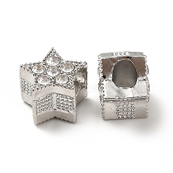 Rack Plating Alloy Rhinestone European Beads, Large Hole Beads, Star, Platinum, 11.5x12x9mm, Hole: 4.5mm(PALLOY-P289-37P)