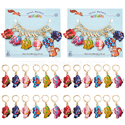 12Pcs 6 Style Alloy Enamel Butterfly Charm Locking Stitch Markers, Golden Tone 304 Stainless Steel Clasp Locking Stitch Marker, Mixed Color, 4cm, 2pcs/style(HJEW-PH01679)