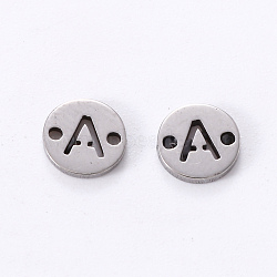 Tarnish Resistant 201 Stainless Steel Links, Laser Cut, Flat Round with Letter, Letter.A, 6x6x1mm, Hole: 0.8mm(X-STAS-R112-01A)