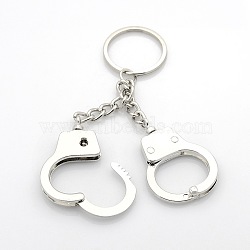 Iron Keychain, with Zinc Alloy Handcuffs, Platinum, 105x29mm(KEYC-L001-01)