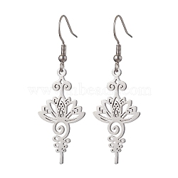 Tarnish Resistant Stainless Steel Dangel Earrings, with 304 Stainless Steel Earring Hooks, Lotus Charms, Stainless Steel Color, 51x17mm(EJEW-JE05771-02)