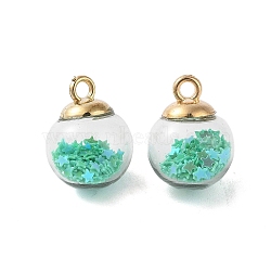 Glass Round Pendants, with Plastic Finding and Foam Glitter, Medium Spring Green, 21x16mm, Hole: 2.5mm(GLAA-P063-01G-06)