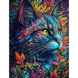 AB Color Flower Cat DIY Diamond Painting Kit, Including Resin Rhinestones Bag, Diamond Sticky Pen, Tray Plate and Glue Clay, Deep Sky Blue, 400x300mm(PW-WG80731-06)